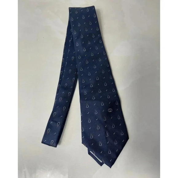 Vintage Gucci Mens Made In Italy 100% Seta Silk Formal Business Neck Tie Blue - Picture 1 of 6